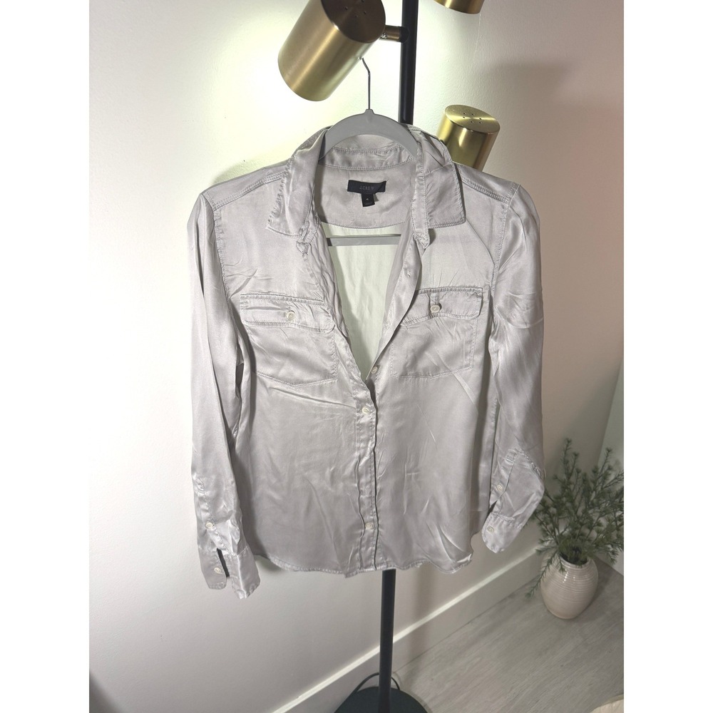 J.Crew 100% silk seal gray elevated work favorite easy luxury layers euc SM 4